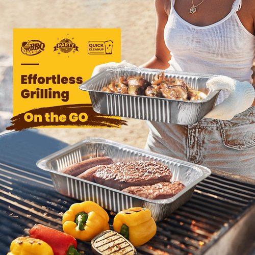 Fit Meal Prep 40 Pack 9x13 Aluminum Foil Pans - Heavy Duty Half Size Baking Pans Disposable for Roasting, Cooking, Serving, and Freezing - Tin Pan Trays for Buffet, Meal Prep, and Food Storage