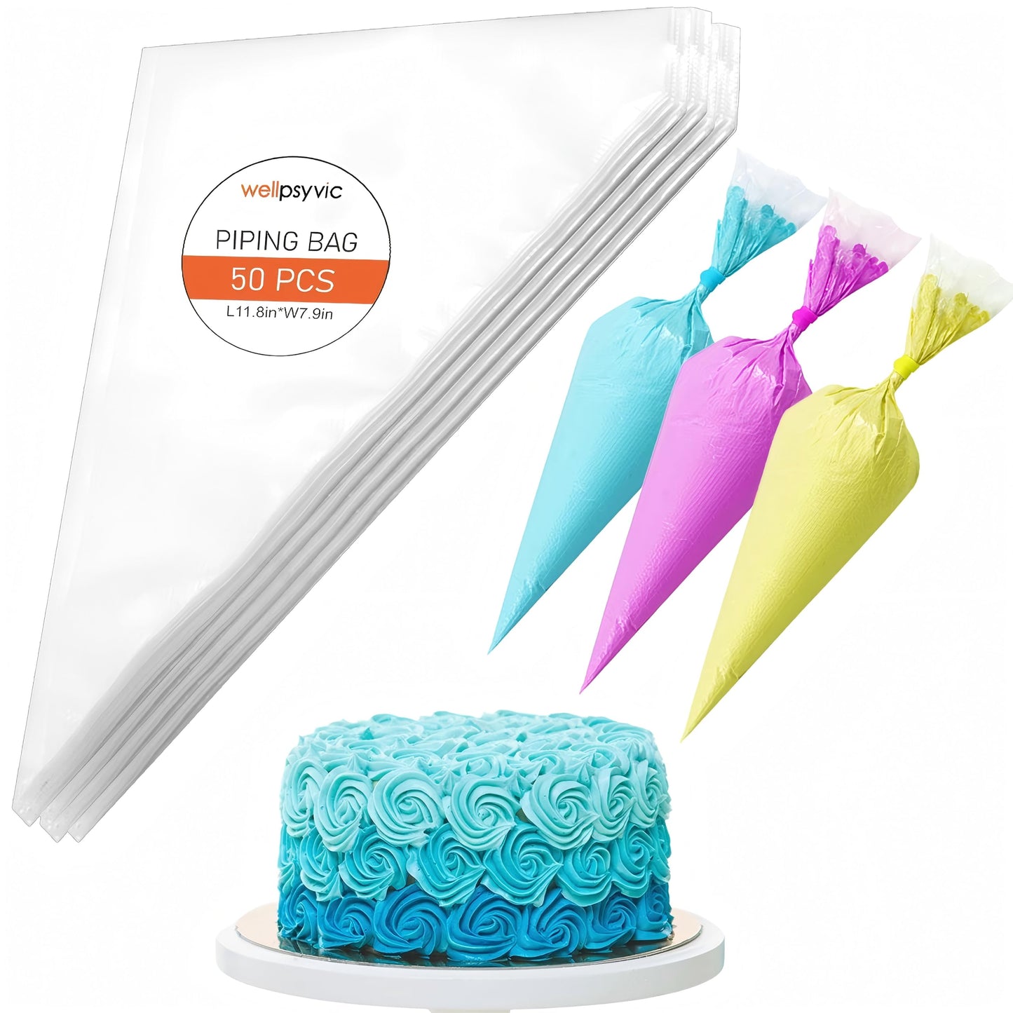 Piping Bags, 50pcs 12 Inch Anti Burst Disposable Cake Decorating Bags,Non-Slip Pastry Bags-Ideal for Cakes,Cream Frosting and Cookie Decorating