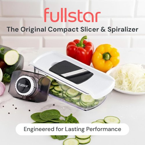 Fullstar Mandoline Slicer - 6-in-1 Kitchen Tool with Safety Glove | Versatile Fruit & Veggie Cutter in White