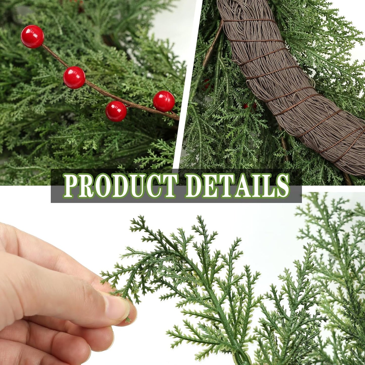 Lush Christmas Wreath - 24-Inch Real Touch Faux Cedar with Red Berries | Indoor & Outdoor Holiday Decor