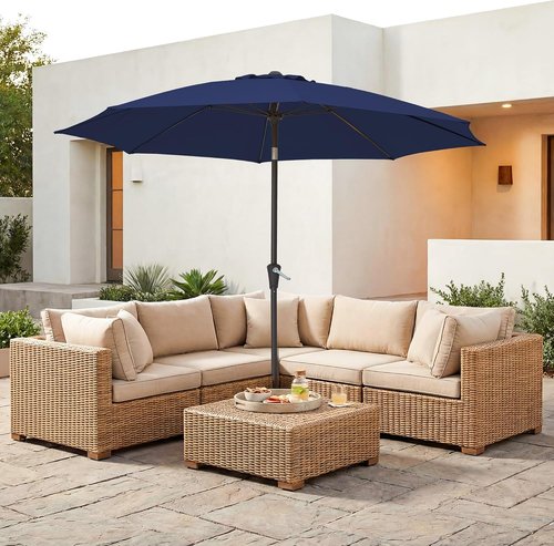 JEAREY 9FT Outdoor Patio Umbrella - Market Table Umbrella with Tilt & Crank | UV Protection, Navy