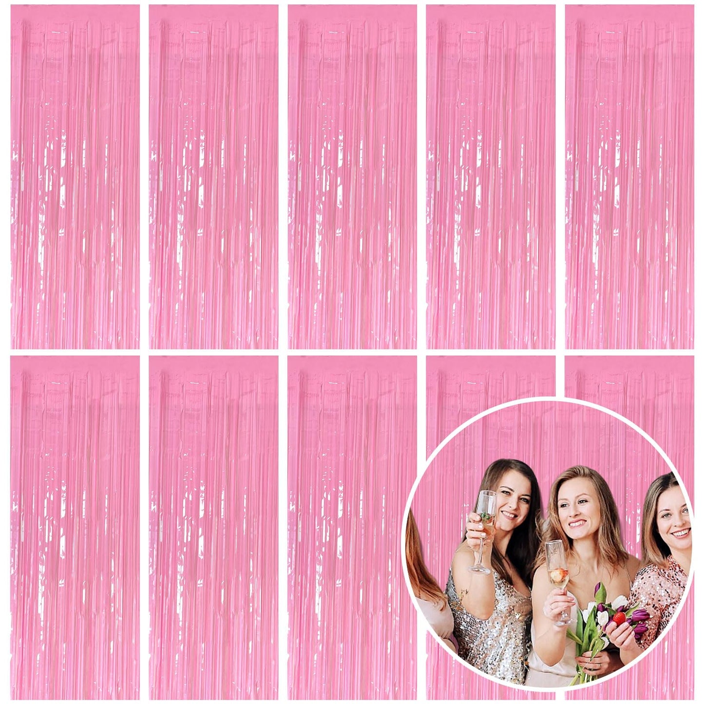 10 Pack Foil Curtain Pink Backdrop Streamers Metallic Tinsel Fringe Curtains Photo Booth Props for Birthday Wedding Engagement Bachelorette Christmas Holiday Celebration Party Decorations