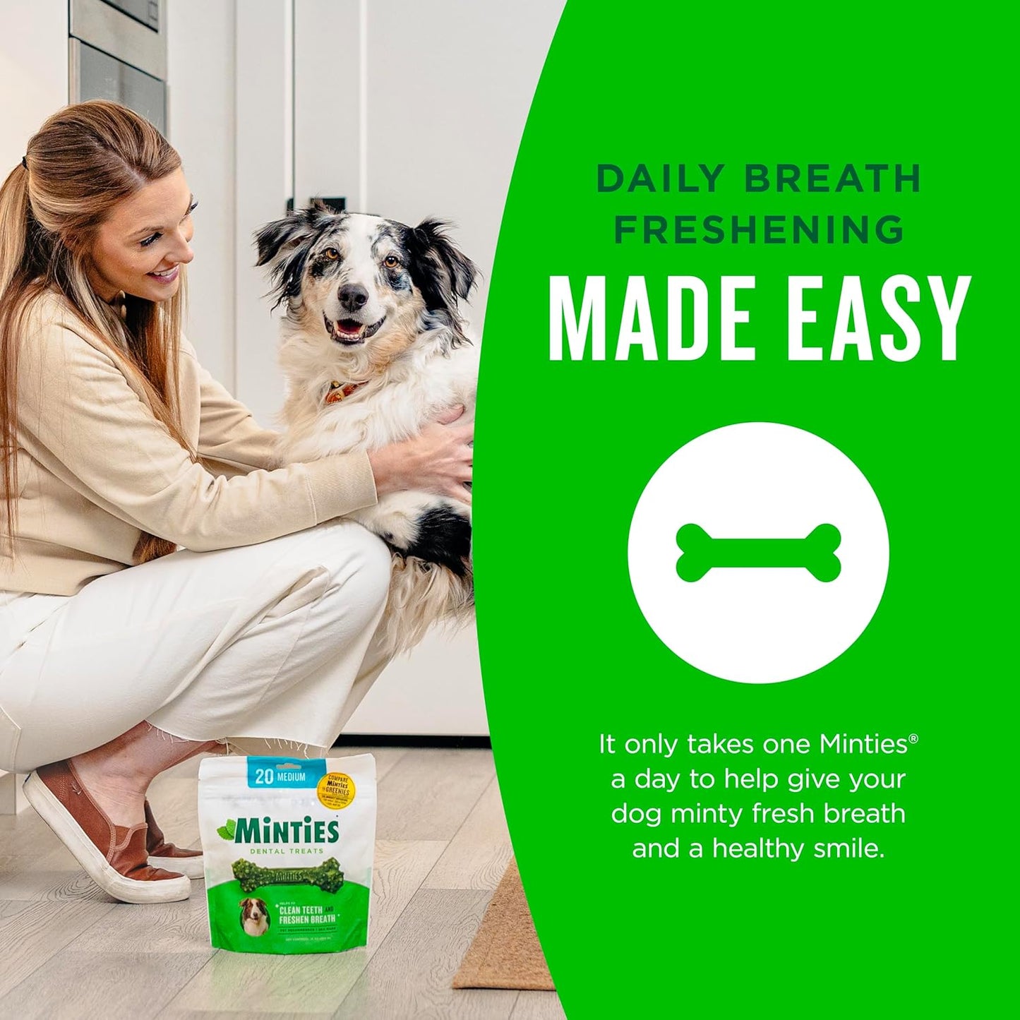 Minties Dog Dental Bone Treats - Tiny/Small Size, 16 Ounces | Cleans Teeth & Freshens Breath, 40 Count