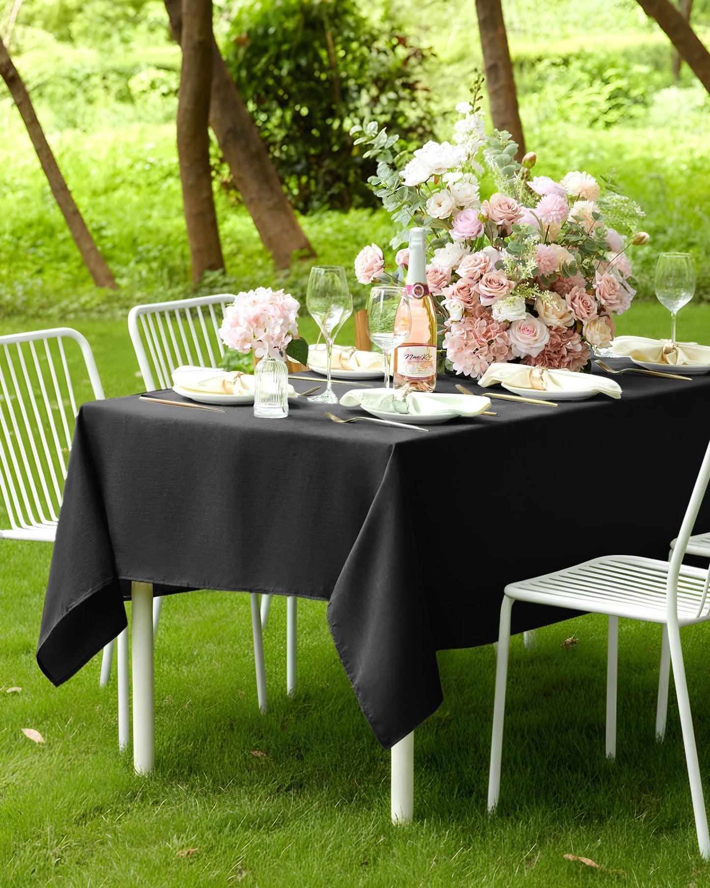 Pureegg Rectangle Linen Tablecloth Waterproof & Stain Resistant, Wrinkle-Free Table Cloth Adds Elegance and Protection, Ideal for Dining, Party, Wedding and Outdoor, 52 x 70 Inch, Black