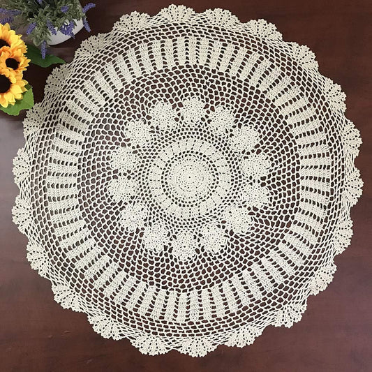 Hetao 100% Cotton Handmade Crochet Round Tablecloth Doilies Lace Table Covers,Beige, 27 Inch