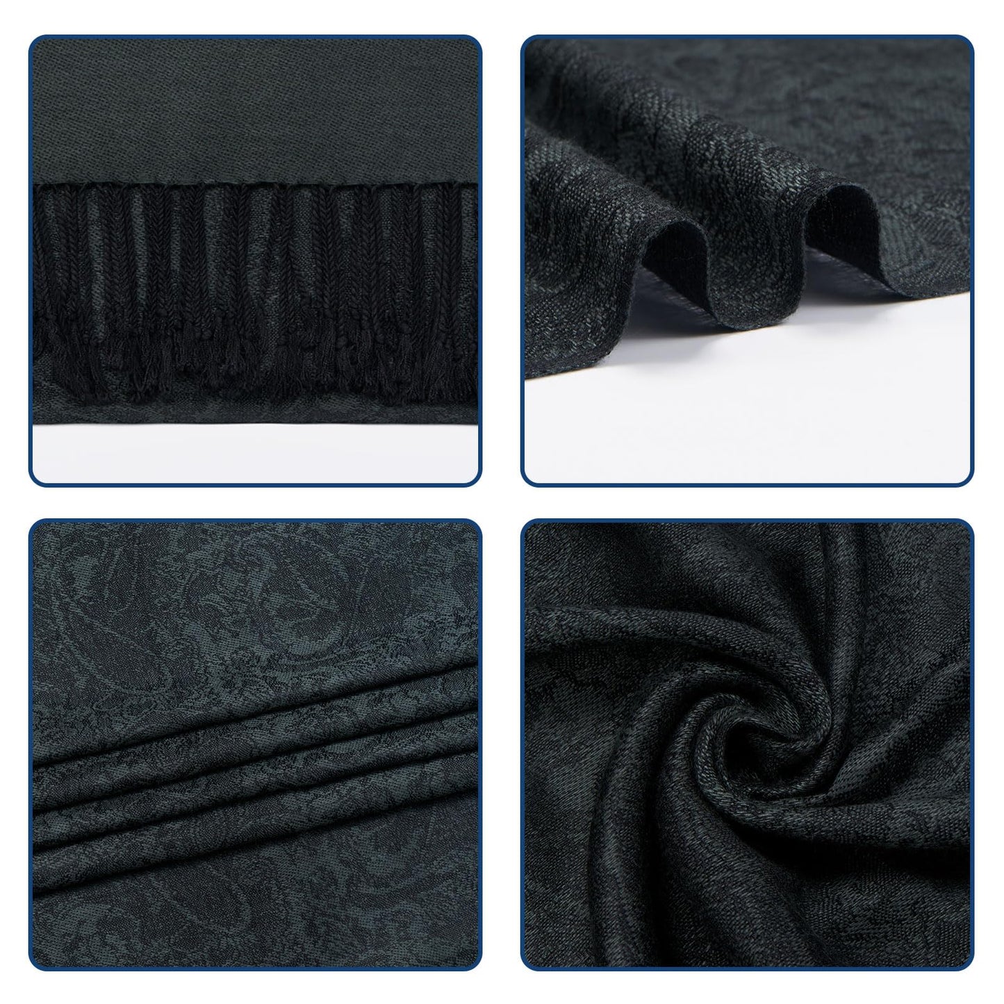 QIUTIMIY Paisley Pashmina Shawl Wrap Women Reversible Vintage Jacquard Pashmina Rave Scarf with Fringe for Evening, Wedding(Flower3-Black)