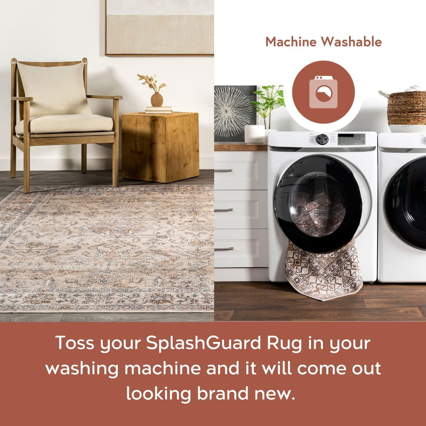 nuLOOM 2' x 8' Splashguard Machine Washable Area Rug with Waterproof Spill Proof Surface, Non Slip Backing and Stain Resistant for Living Room, Bedroom, Kitchen, Dining Room, Britt Light Orange