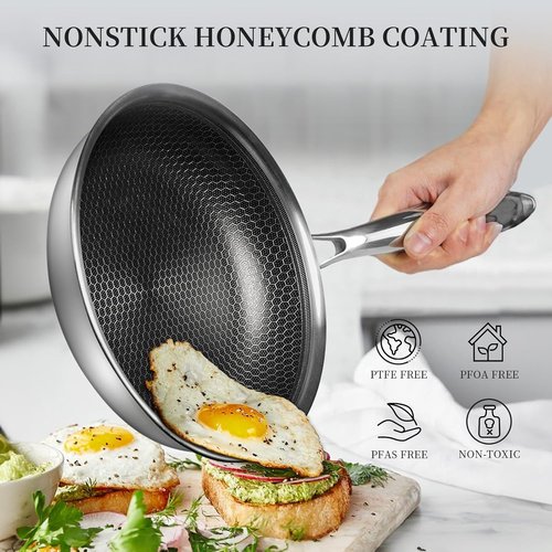 Innerwell Stainless Steel Frying Pan - 8 Inch Nonstick Honeycomb Skillet for Healthy Cooking | Compatible with All Cooktops