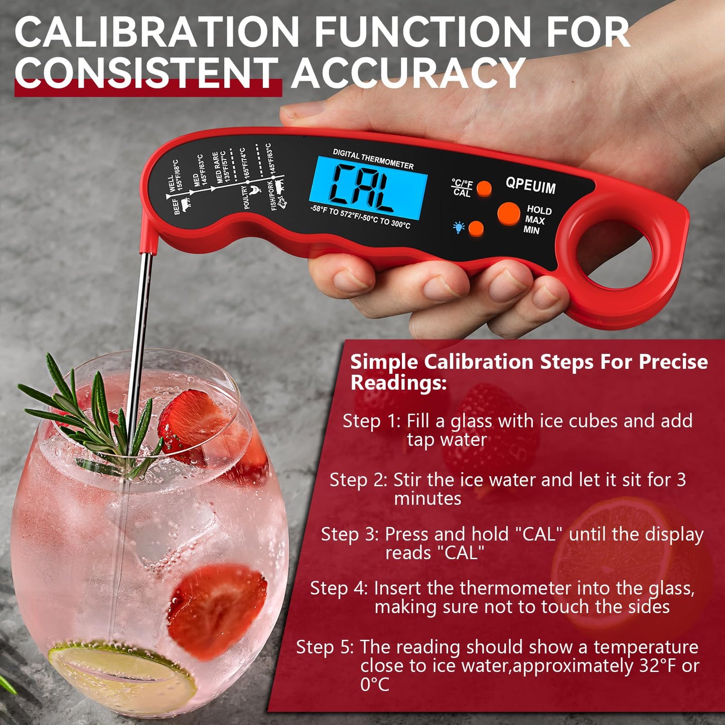 QPEUIM Meat Thermometer Digital Instant Read Thermometer Waterproof Food Thermometer with Backlight & Calibration for Grill and Cooking Turkey BBQ