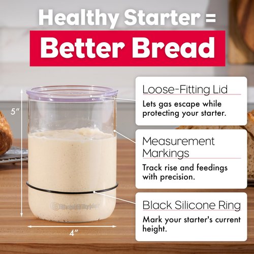 Brod & Taylor Sourdough Starter Jar (32oz) 100% Dishwasher Safe, Measurement Markings, Height Marker & Loose-Fitting Lid That Prevents Pressure Buildup (Durable Glass Jar, BPA-Free)