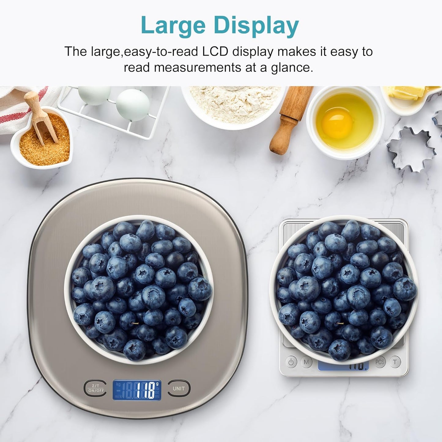 Ultrean Digital Kitchen Scale - 33lb High Capacity, Slim Design, LCD Display, 1g Precision for Cooking & Baking