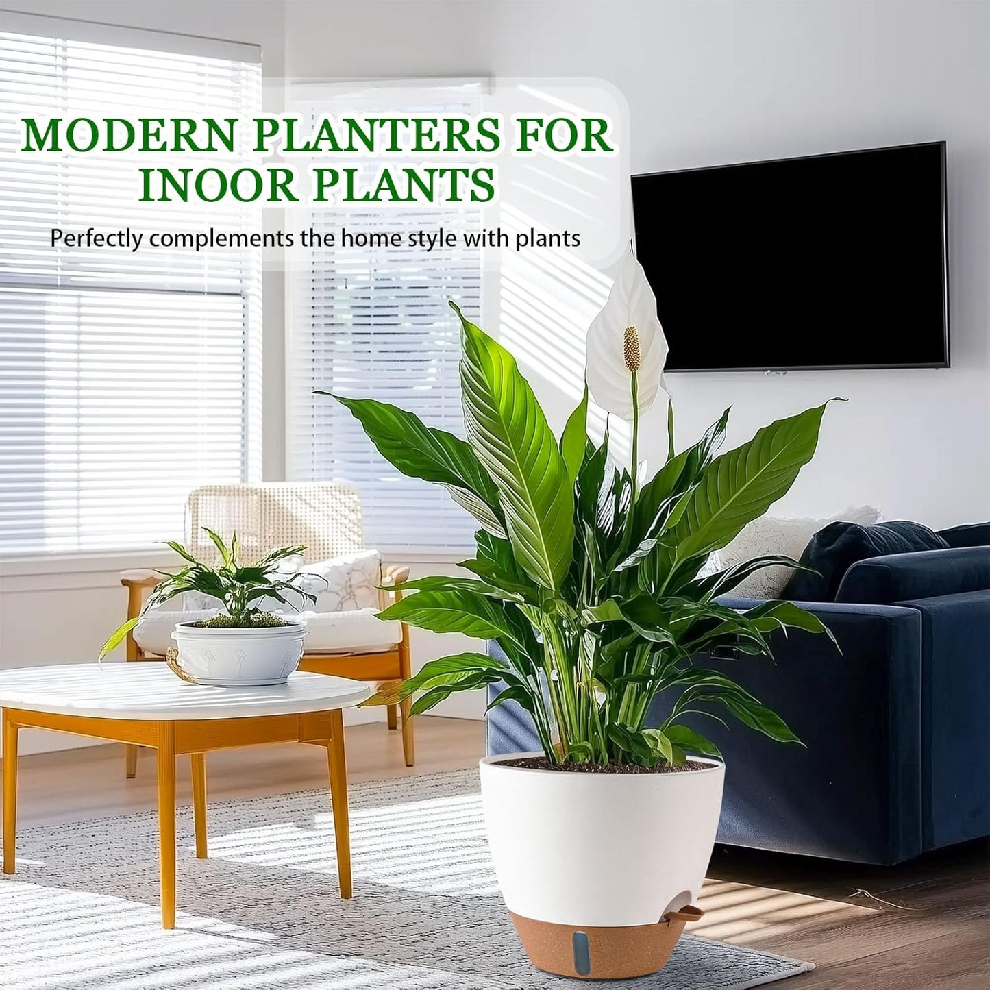 Skiennix Self-Watering Pots - Large 8/10/12 Inch Indoor/Outdoor Planters with Drainage Holes & Water Level Indicator (White)