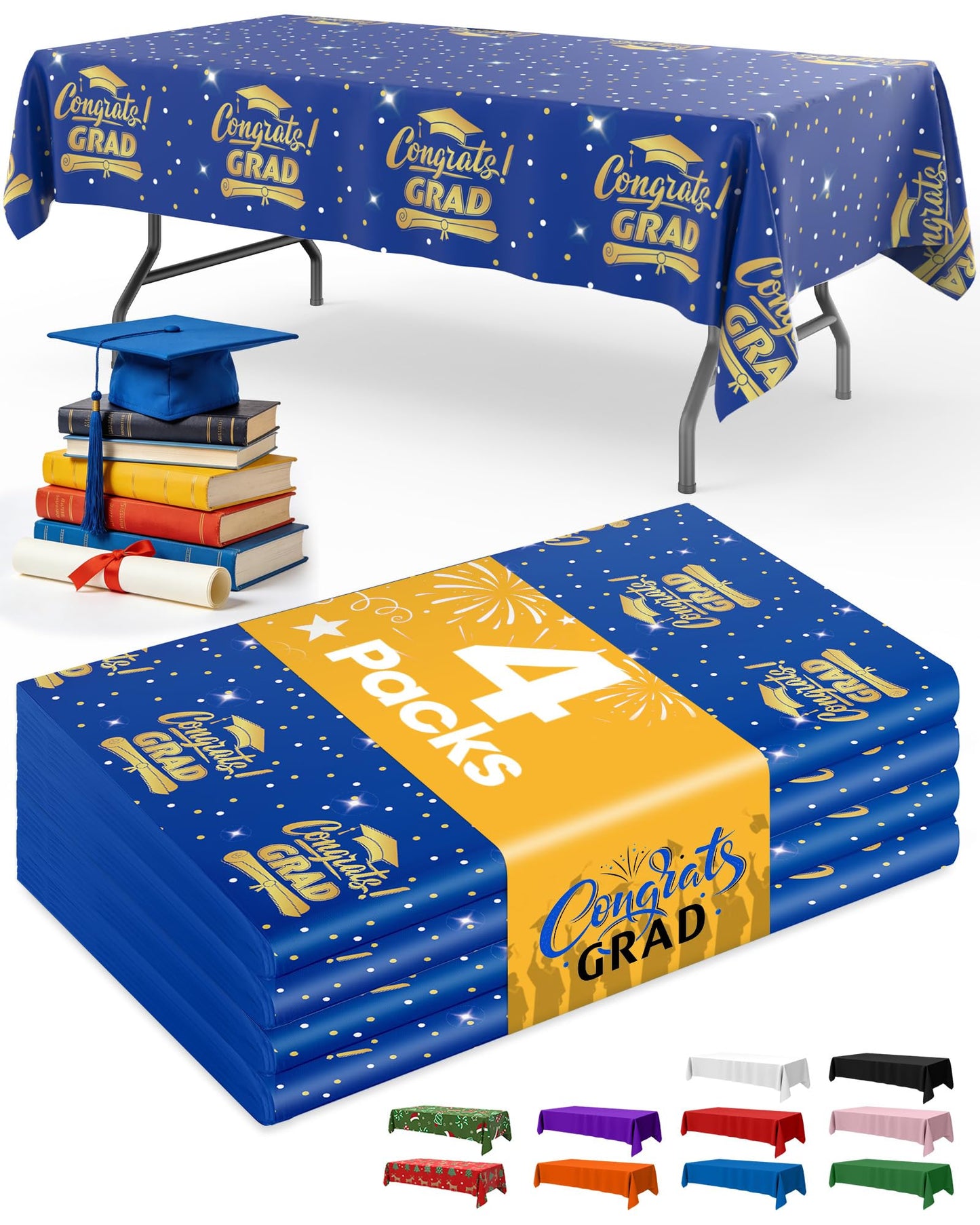 Niuara Blue Graduation Tablecloth 2026 – 4 Pack 54" x 108" Disposable Tablecloths for 6FT Tables, Class of 2026 Graduation Party Decorations & Supplies