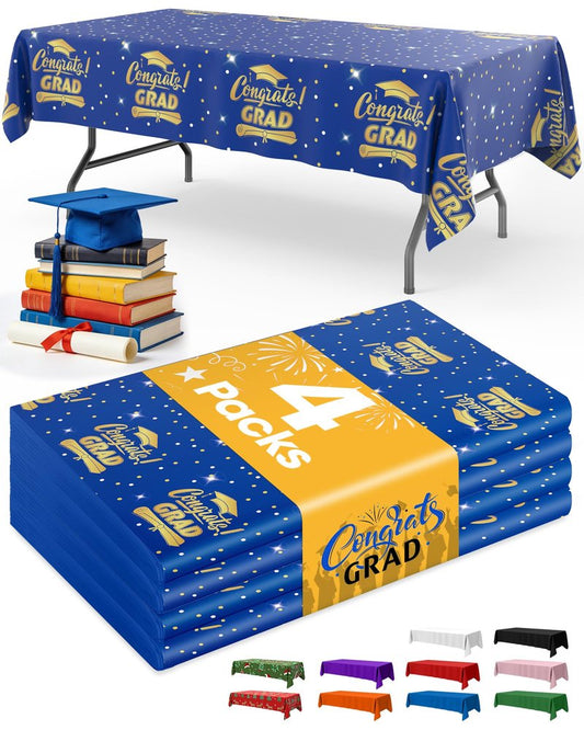Niuara Blue Graduation Tablecloth 2026 – 4 Pack 54" x 108" Disposable Tablecloths for 6FT Tables, Class of 2026 Graduation Party Decorations & Supplies