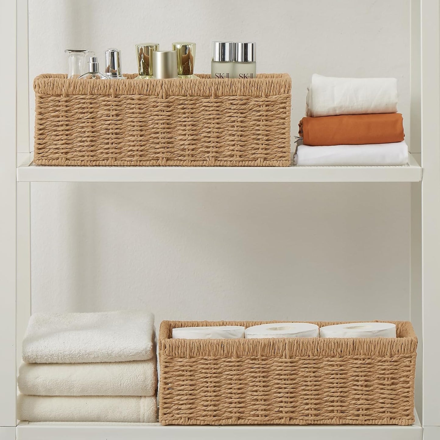 Vagusicc Wicker Storage Baskets - Natural Paper Rope Baskets with Handles for Organizing | 2-Pack