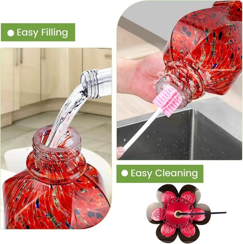 BOLITE Hummingbird Feeder - Hand Blown Glass Design with 5 Bee-Proof Ports & Ant Moat | 22oz Red