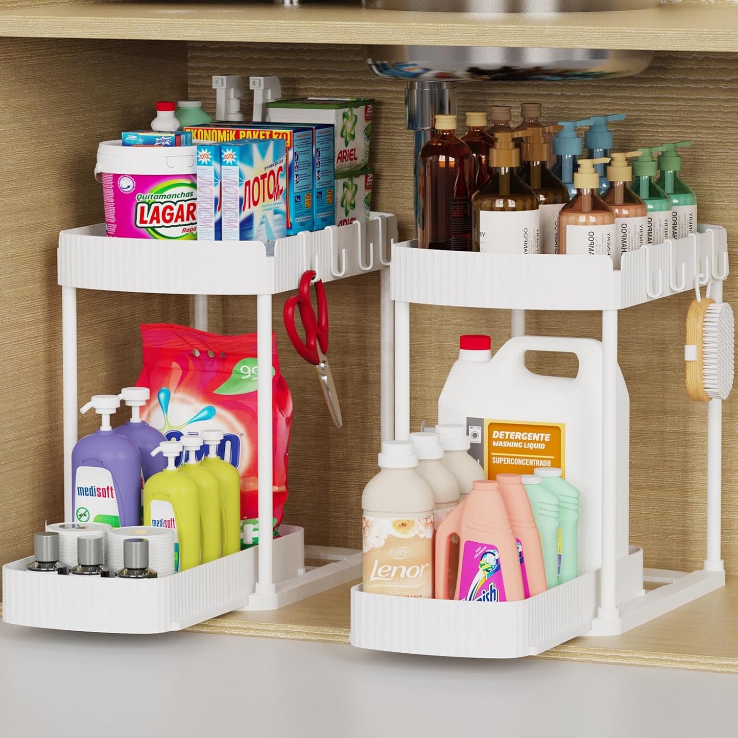 Ukeetap Multi-Purpose Pull-Out Storage Organizers - Under Sink & Cabinet Solution | 14.8 Inch, White