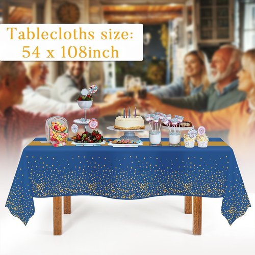 Childom 3 Pack Graduation Tablecloth,Graduation Decorations Class of 2026 Graduation Party Decorations,54"x108" Blue and Gold Plastic Table Cloth Disposable for Home,School,Birthday,Wedding,Parties