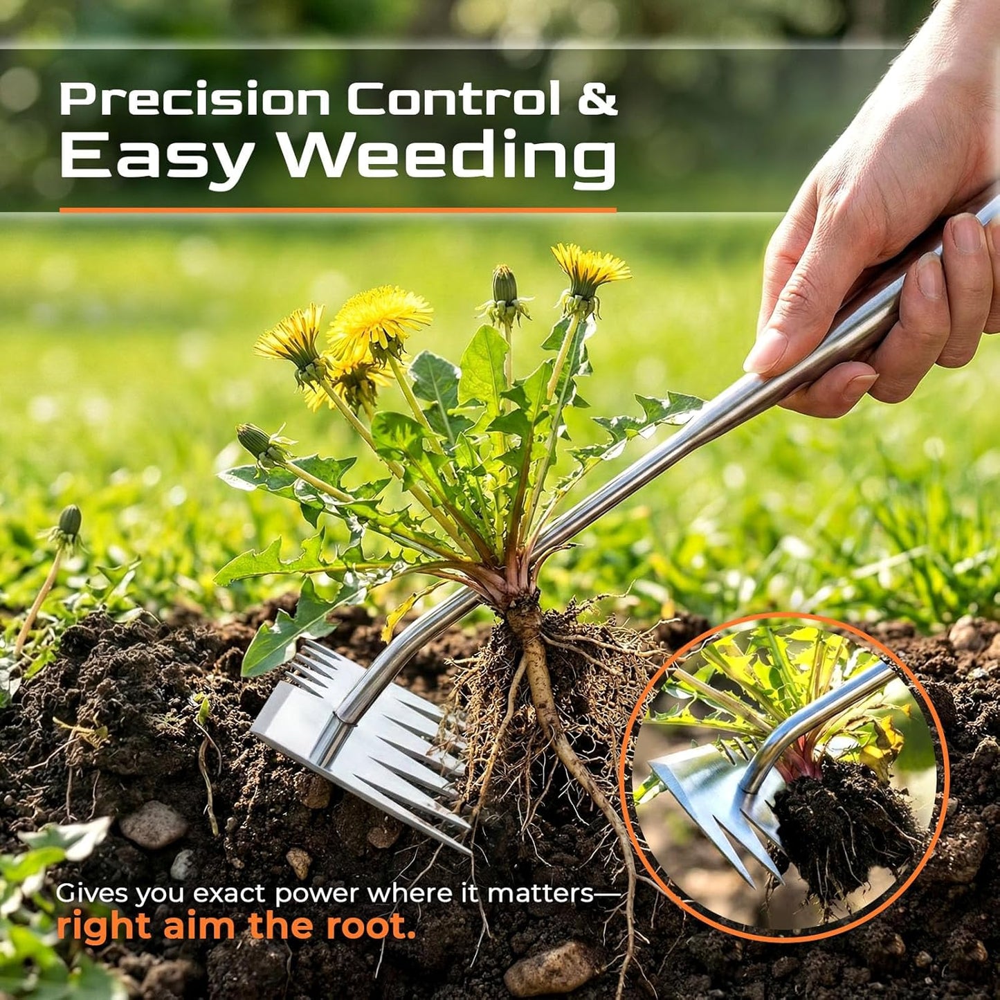 LOOHOI Stainless Steel Weed Puller Tool - 4-Tooth Manual Weeder for Efficient Garden Weeding & Planting