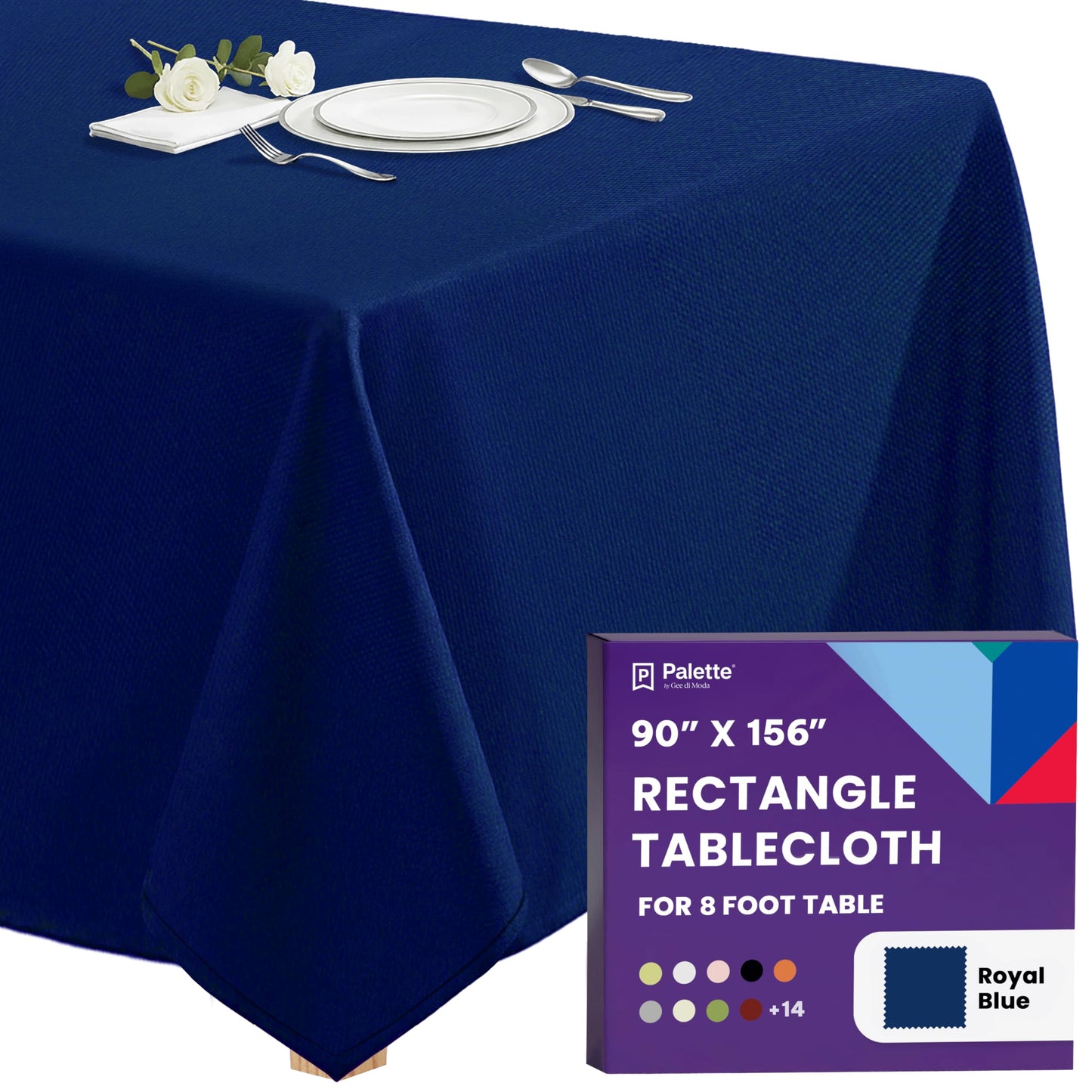 Gee Di Moda Rectangle Tablecloth - 90 x 156 Inch Royal Blue Table Cloth for 8 Foot Tables with Floor-Length Drop - Heavy Duty Washable Fabric for Holiday Party, Dinner, Weddings & Baby Shower