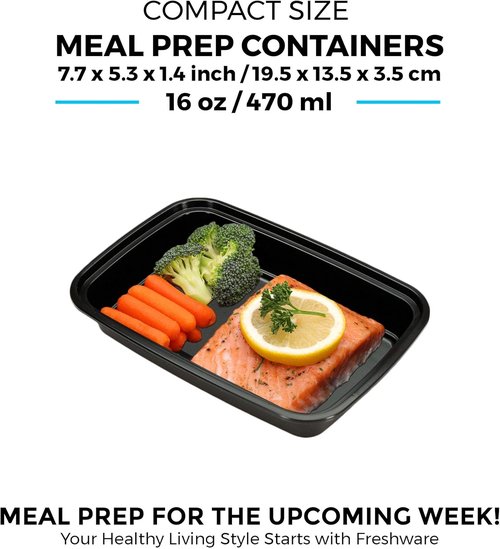 Freshware Meal Prep Containers - 16 oz BPA-Free Food Storage Bento Box - Stackable, 150 Count