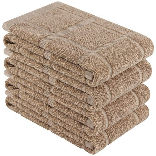 Homaxy Premium Kitchen Towels 18"x28", 4 Pack Large Cotton 380 GSM Dish Towels, Soft and Absorbent Kitchen Hand Towels with Terry Grid Design, Utility Tea Towel Set with Hanging Loop, Khaki