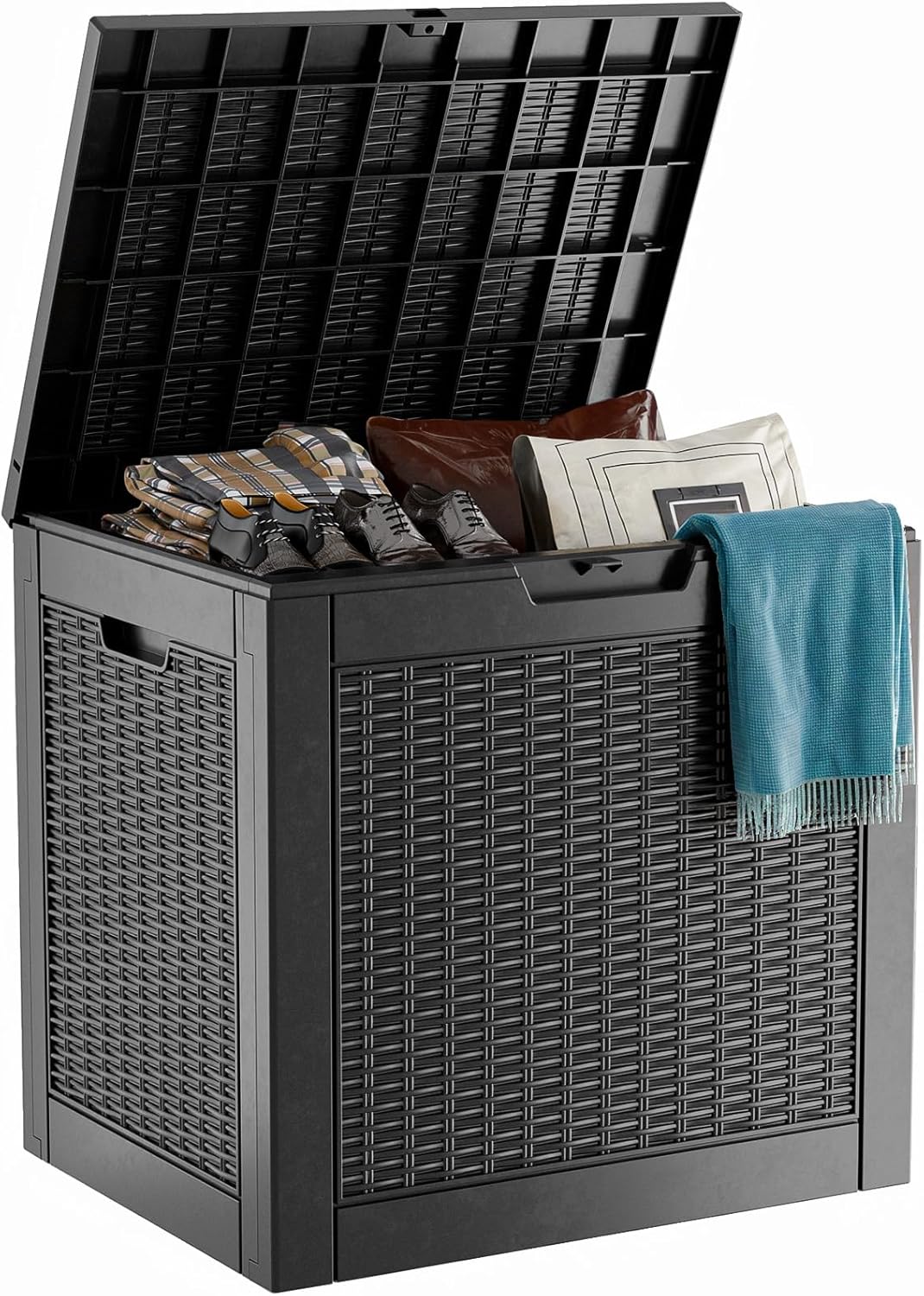 Regine Switzerland 31 Gallon Outdoor Deck Box - Lockable Waterproof Storage for Garden Tools & Cushions | Black