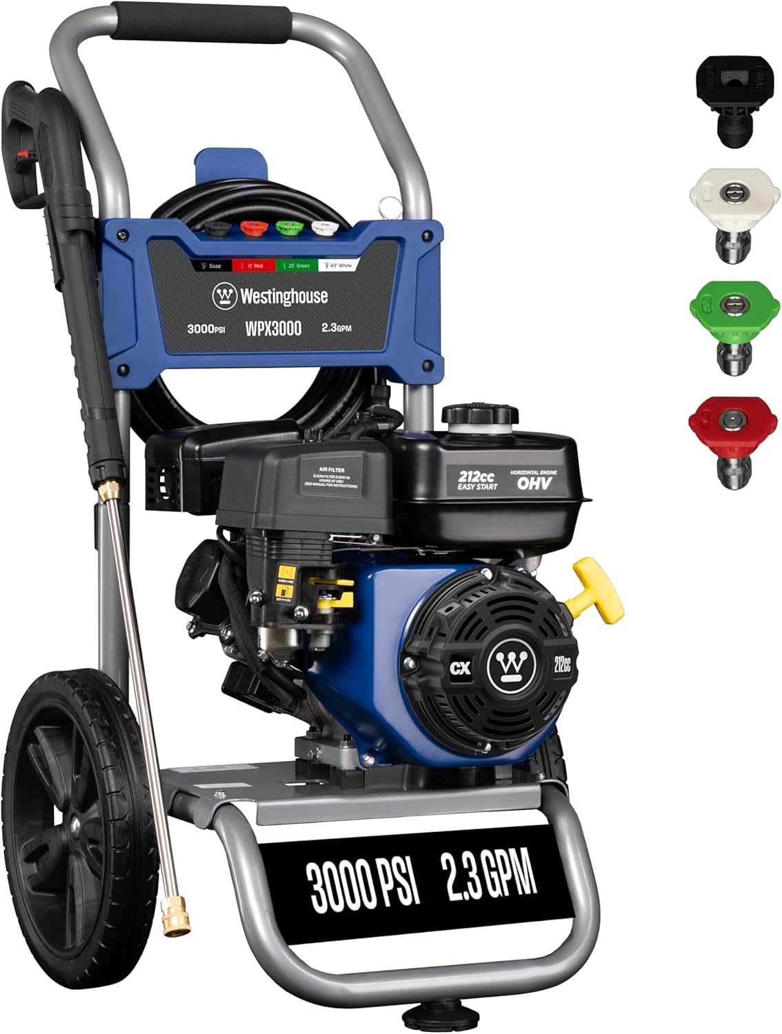 Westinghouse WPX3000 Gas Pressure Washer - 3000 PSI, 2.3 GPM, Includes Spray Gun & 4 Nozzles for Versatile Cleaning