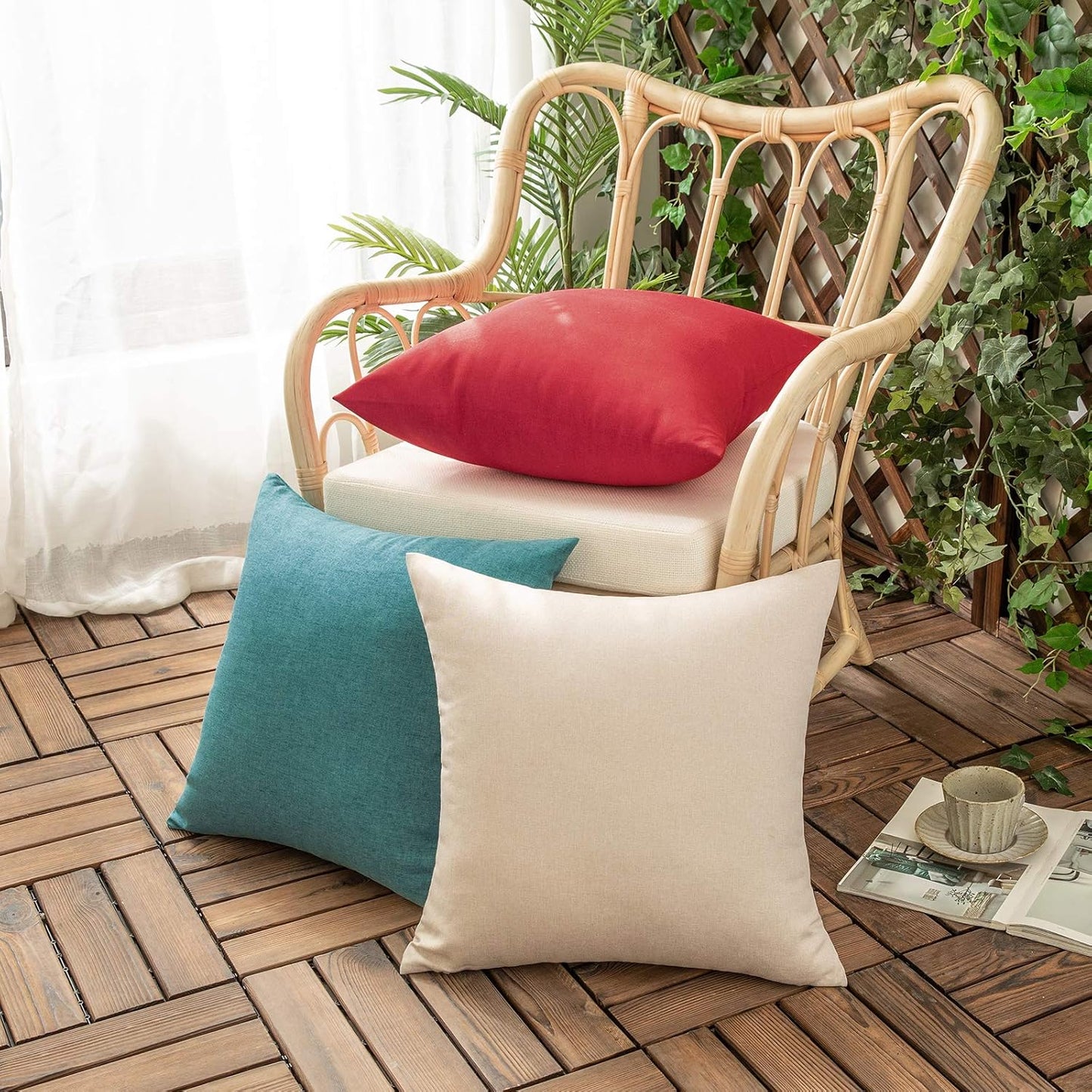 Woaboy Outdoor Waterproof Throw Pillow Covers - Set of 2 Decorative Farmhouse Cushion Cases | Turquoise 16x16 Inch