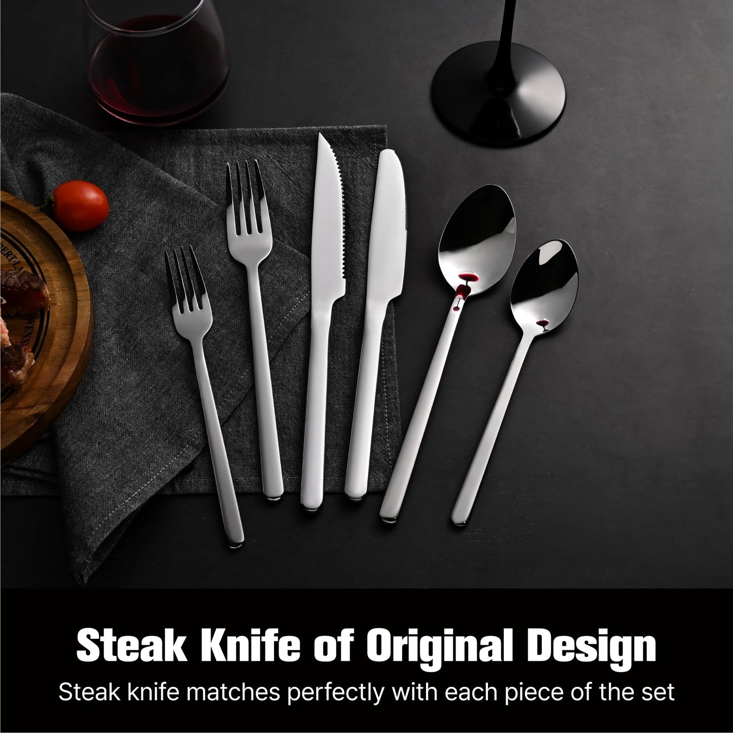 KINGSTONE 36-Piece Silverware Set with Steak Knives, Flatware Set for 6, Stainless Steel Tableware Cutlery Set for Home Restaurant, Mirror Finish,Modern Design
