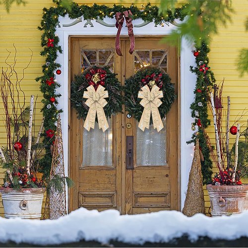Estivaux Large Christmas Bows - Glitter Golden Burlap Wreath Bows for Holiday Decor | Perfect for Front Door & Xmas Tree