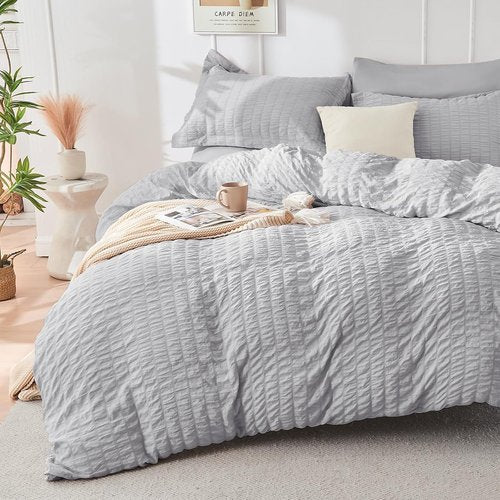 HYMOKEGE Queen Comforter Set - Light Grey Oversized 7-Piece Luxury Bedding Set | All-Season Comforter, Sheets & Pillowcases