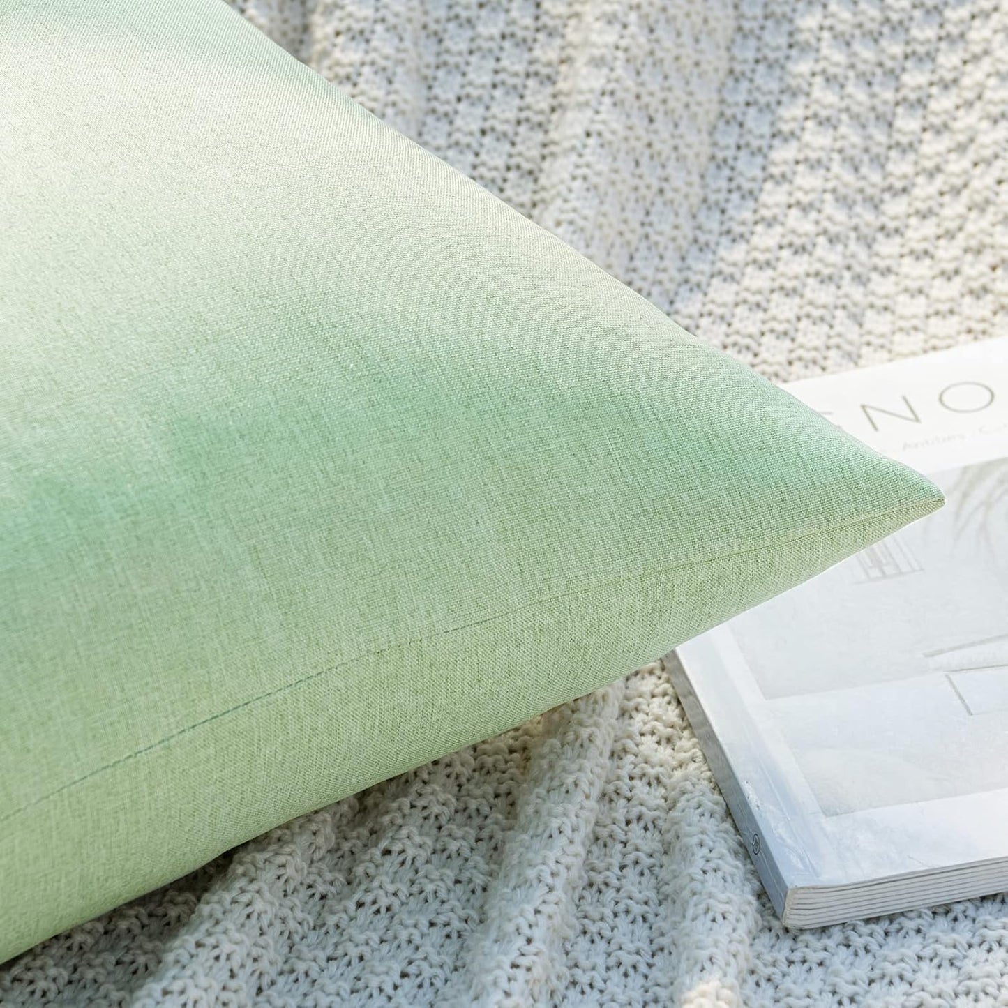 MIULEE Decorative Outdoor Throw Pillow Covers - Waterproof Faux Linen Cushion Cases | 18x18 Inch Sage Green (Pack of 2)