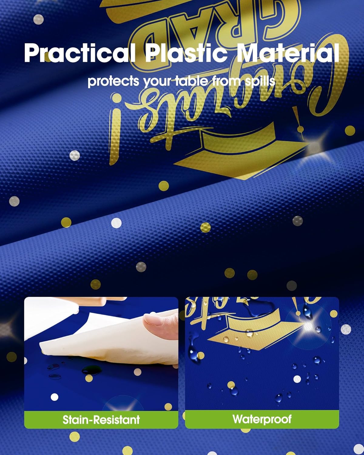 Pureegg Graduation Tablecloths - Disposable Plastic Covers for Class of 2026 | 54 x 108 Inch, Blue, 8 Pack