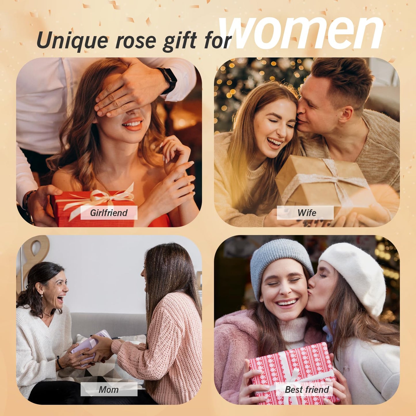 FAYODO Preserved Flowers with Light, Eternal Rose as Gifts for Women Mom Grandma Girlfriend for Birthday Christmas Valentine's Day Mother's Day Anniversary Thanksgiving, Champagne