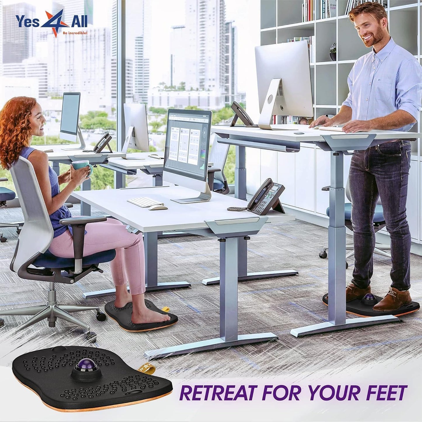 Yes4All Wobble Board with Massage Ball for Standing Desk/Anti Fatigue Office Foam Pad - Standing Desk Mat, Office Accessories
