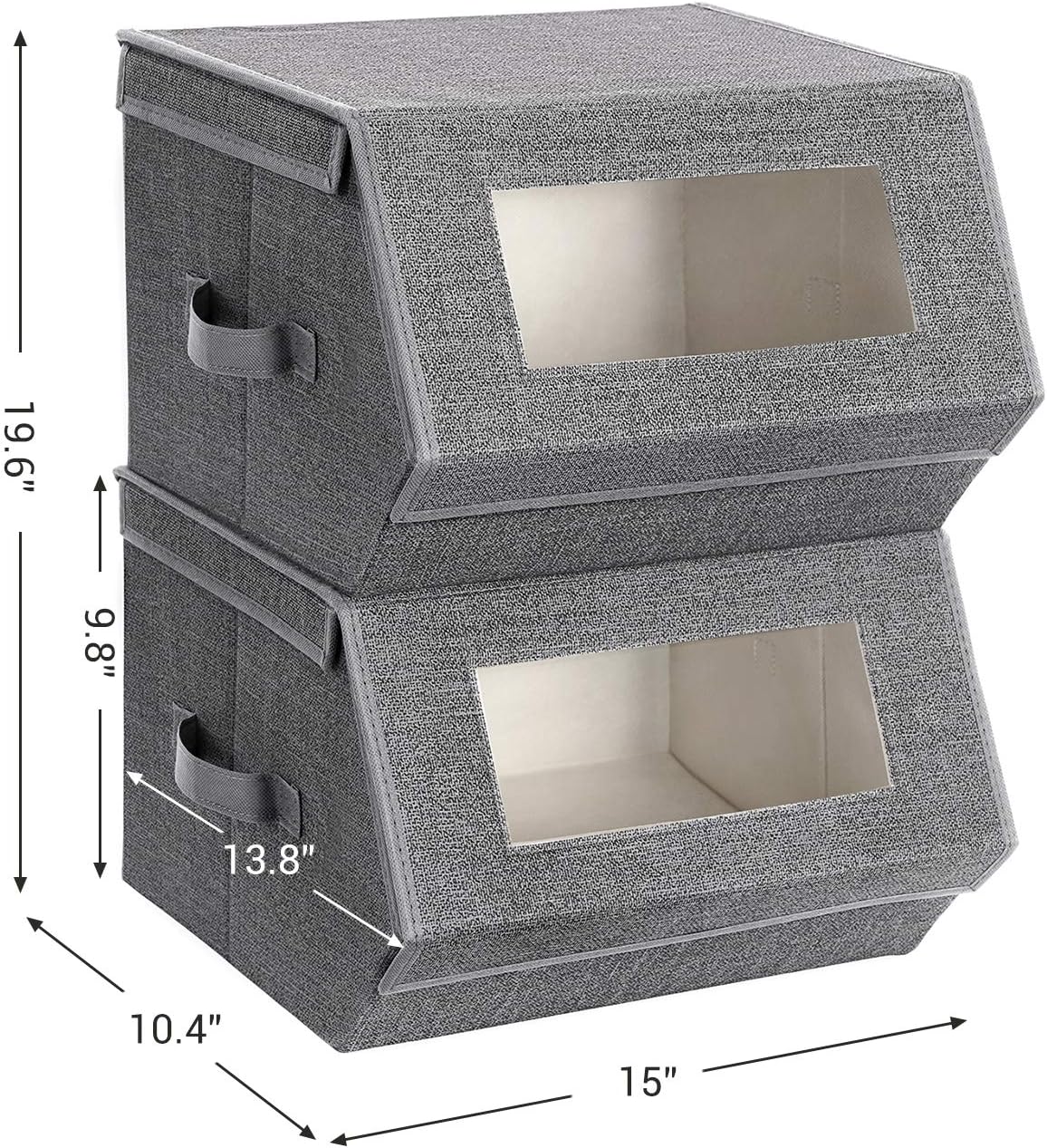 SONGMICS Stackable Storage Bins - Set of 2 Non-Woven Fabric Organizers with Lids & Windows | Dark Gray