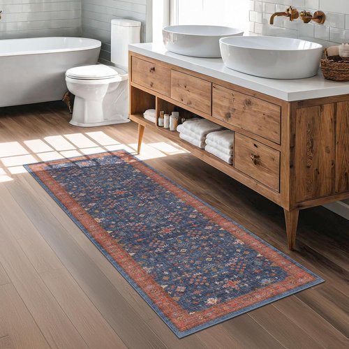 Hazo Haus Navy Blue Runner Rug - Washable Non-Slip Design for Hallway, Kitchen, and Bathroom | 2x5 ft Stain Resistant