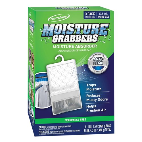 Concrobium Moisture Grabbers - Powerful Fragrance-Free Moisture Absorber | 3-Pack 17.5 oz Bags, Covers 350 cu ft