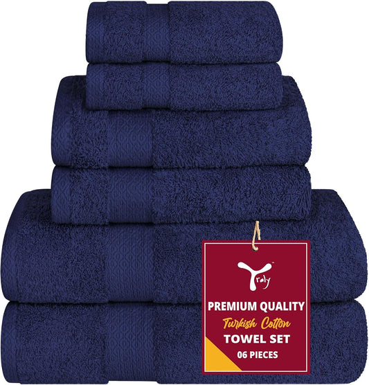 Turkish Towel Set by Skiennix - 100% Cotton 6-Piece Bathroom Towels in Navy | 2 Bath, 2 Hand, 2 Wash Cloths