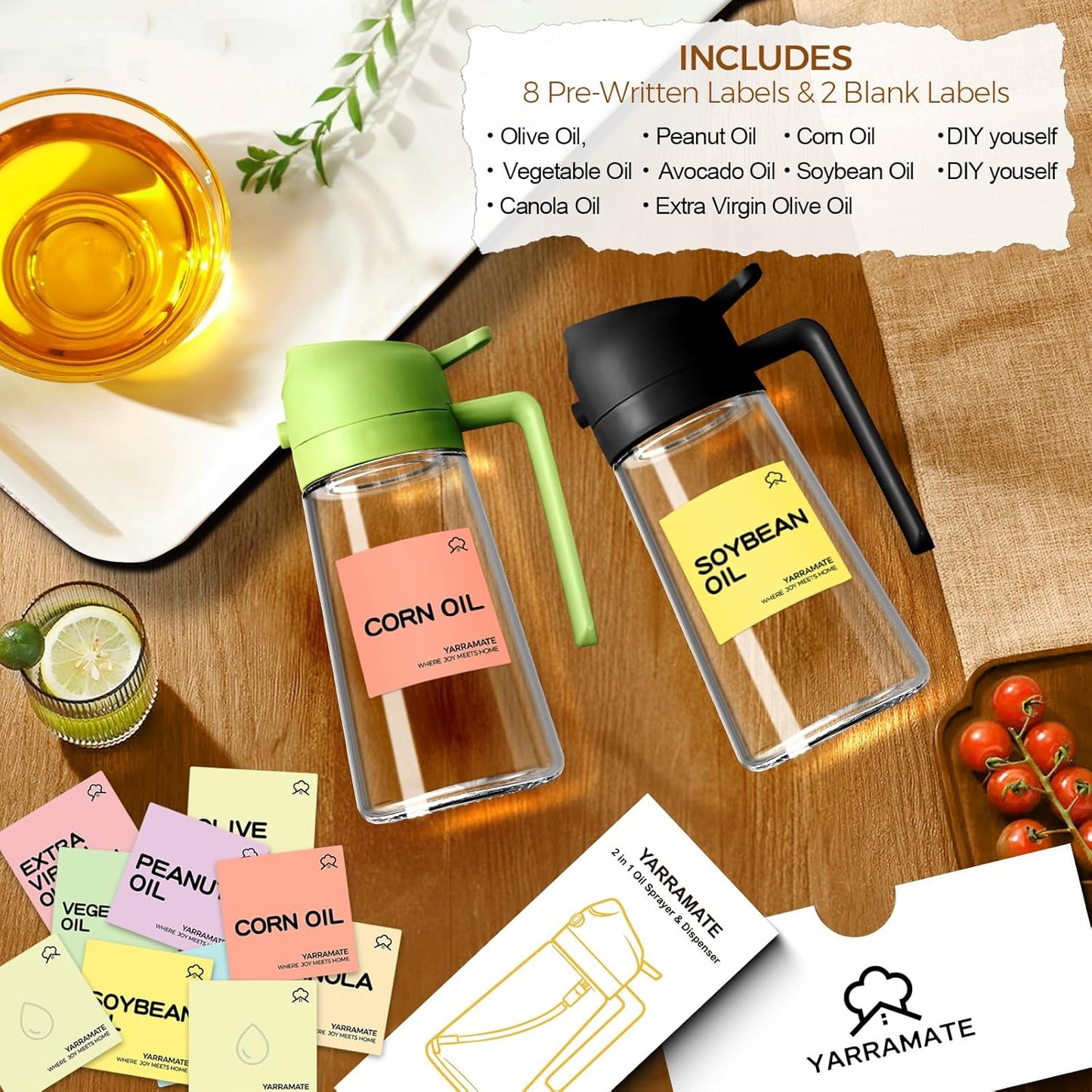 YARRAMATE 10 Color Labels - Perfect for Oil Sprayer Bottles | Easy Identification & Organization