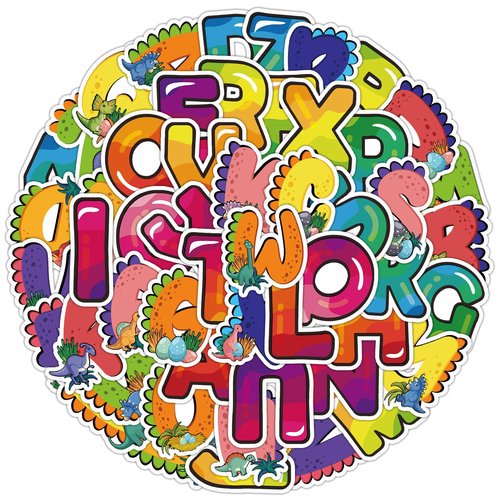 Dinosaur Stickers, 52Pcs Dinosaur Alphabet Stickers for Water Bottle, Laptop, Skateboard, Guitar, Cute Dinosaur Scrapbook Journalin Stickers for Boys and Girls