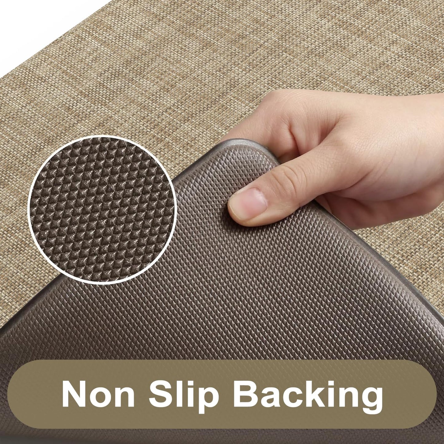 KIMODE Anti Fatigue Kitchen Mats, 17"x47"+17"x29" Farmhouse Kitchen Rugs Sets of 2, Non Slip Kitchen Mats for Floor, Cushioned Kitchen Floor Mats for Sink Laundry Office Desk Light Brown