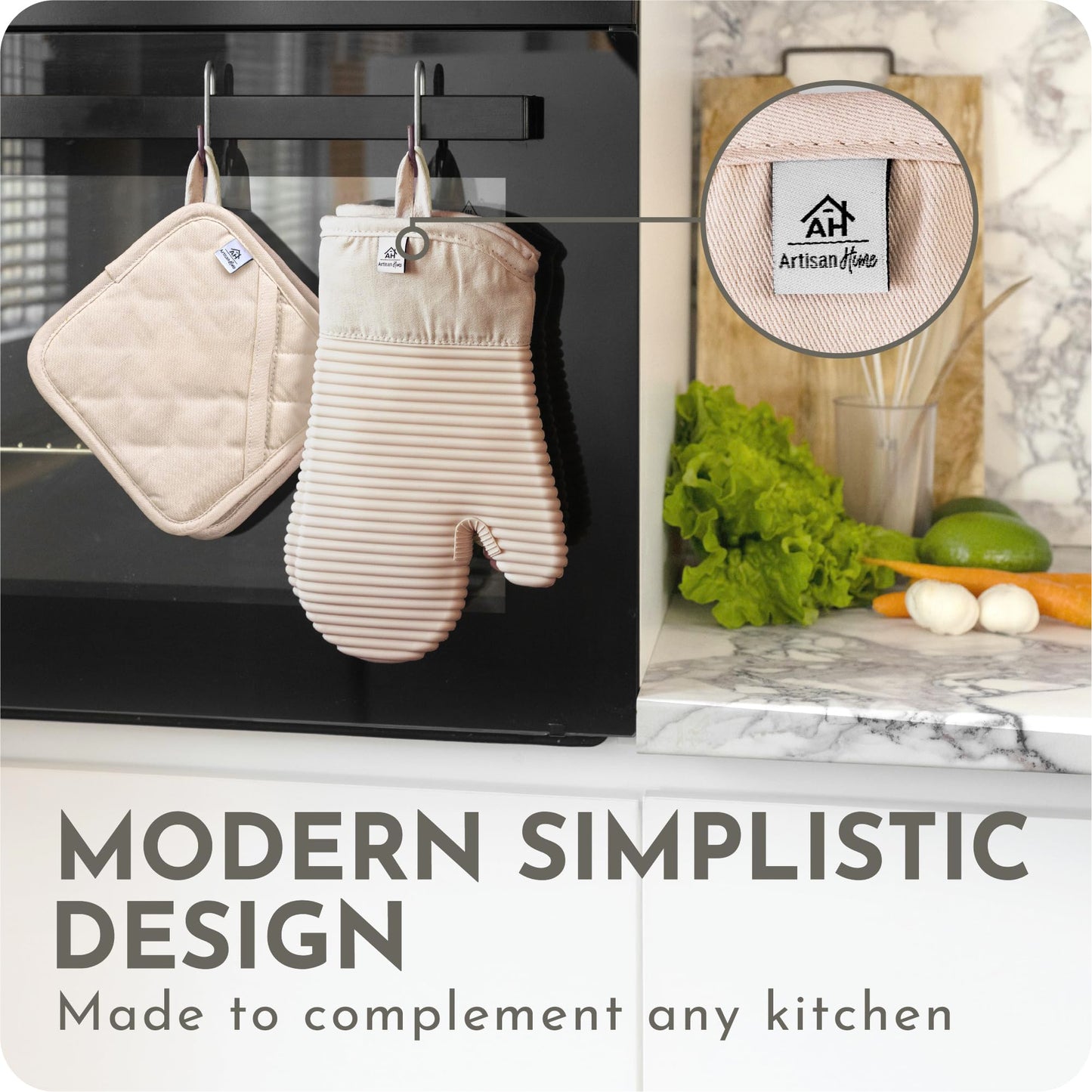 Extra Long Silicone Oven Mitts and Pot Holders Sets | Heat Resistant 500°F BPA-Free Food Grade Silicone Hot Pads & Kitchen Mittens | 4-Piece Set of Oven Gloves & Potholders for Kitchens.