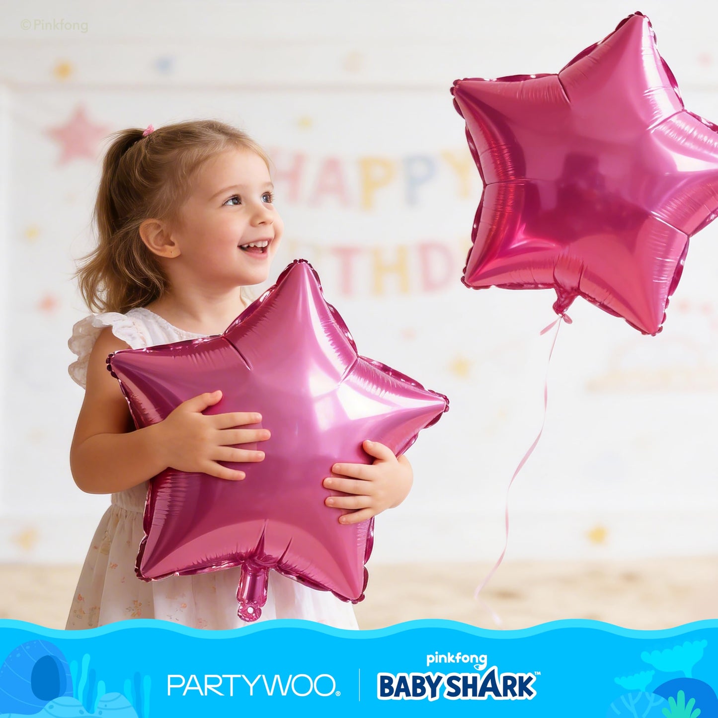 PartyWoo Baby Shark Pink Foil Number 1 Balloon 5pcs 40 18 Inch Pink Round Star Mylar Helium Birthday Balloons for Boys and Girls Baby Shark Under the Sea Ocean Kids First Birthday Party Decorations