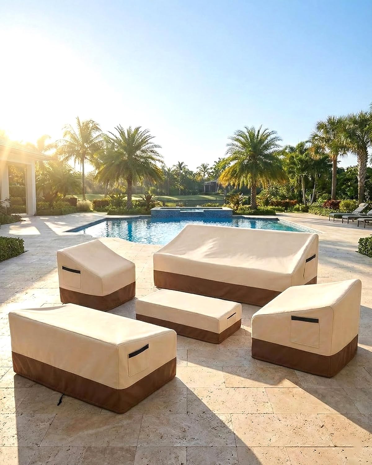 Skiennix Outdoor Patio Chair Covers - Heavy Duty Waterproof 600D Oxford Protection | 35x37x36 Inches, 2-Pack in Beige and Brown