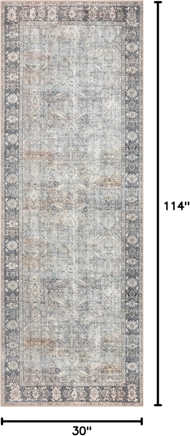 Loloi Wynter Collection WYN-07 Grey/Charcoal 2'-6" x 9'-6" Runner Rug, .13" Thick, Area Rug, Soft, Durable, Printed, Vintage Inspired, Low Pile, Non-Shedding, Easy Clean, Living Room Rug