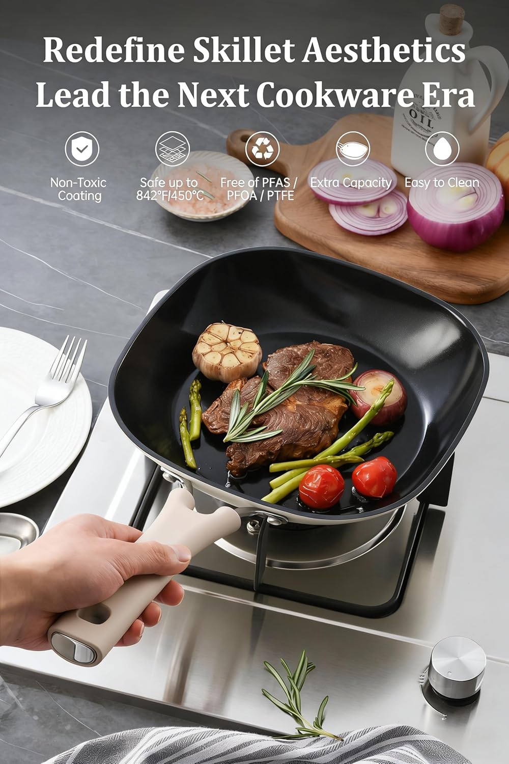 Skiennix 8 Inch Ceramic Nonstick Frying Pan - Eco-Friendly, PFAS/PFOA-Free, Induction Compatible, Dishwasher Safe