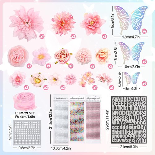 FYSUIMU Graduation Cap Decoration Kit - DIY Pink Grad Hat Toppers with Flowers & 3D Butterfly Stickers