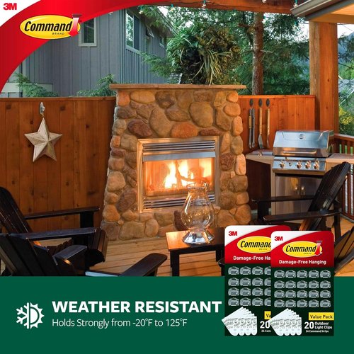 Command Outdoor Light Clips - 40 Clear Clips & 48 Weather-Resistant Strips for Damage-Free Hanging